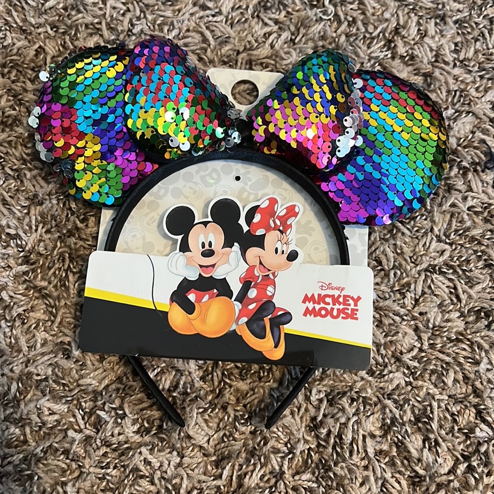 NWT 🌈 Pride Sequin Disney Mickey and Minnie Mouse Ears Rainbow